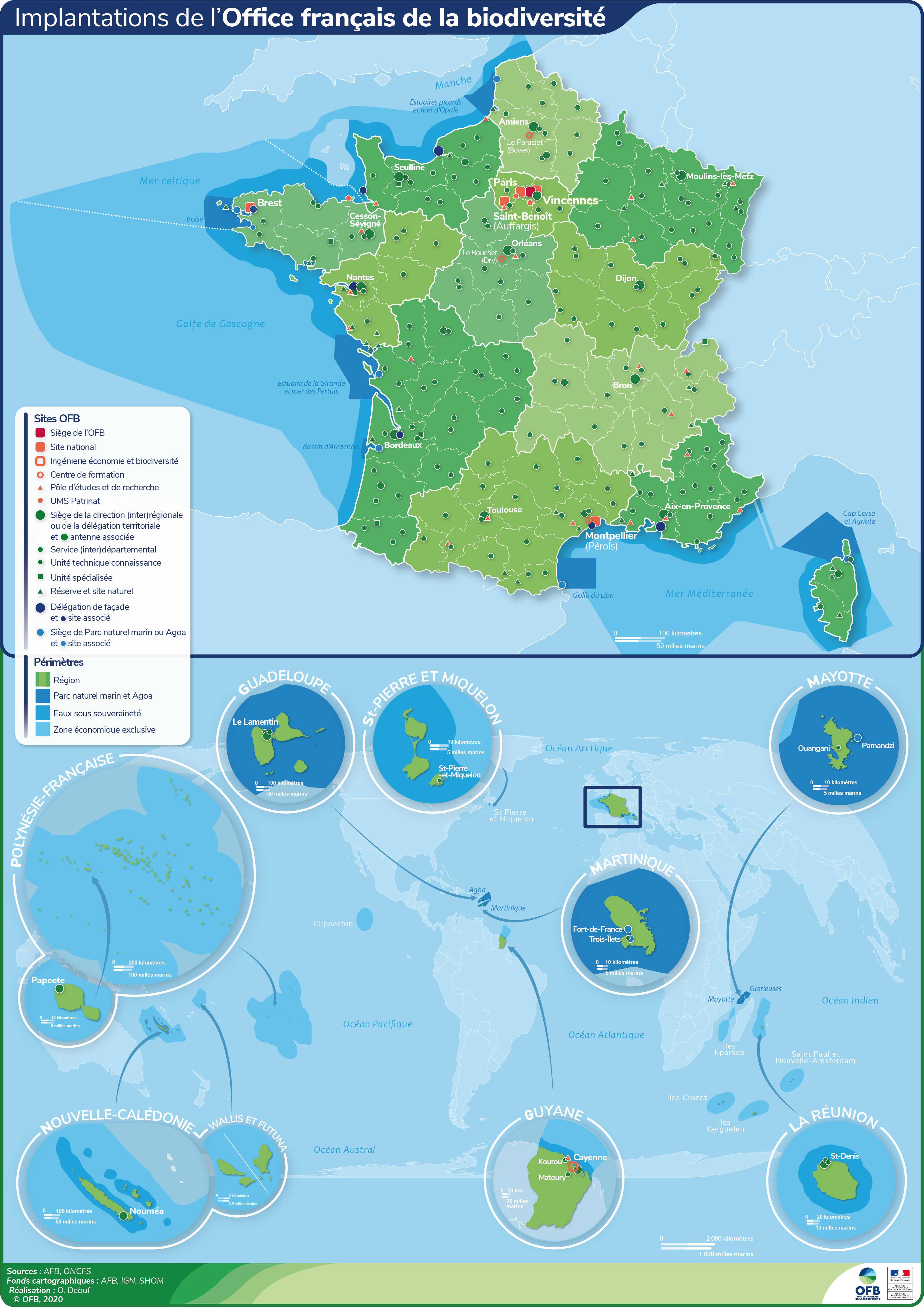 Map  of OFB locations in Metropolitan France and its Overseas Territories
