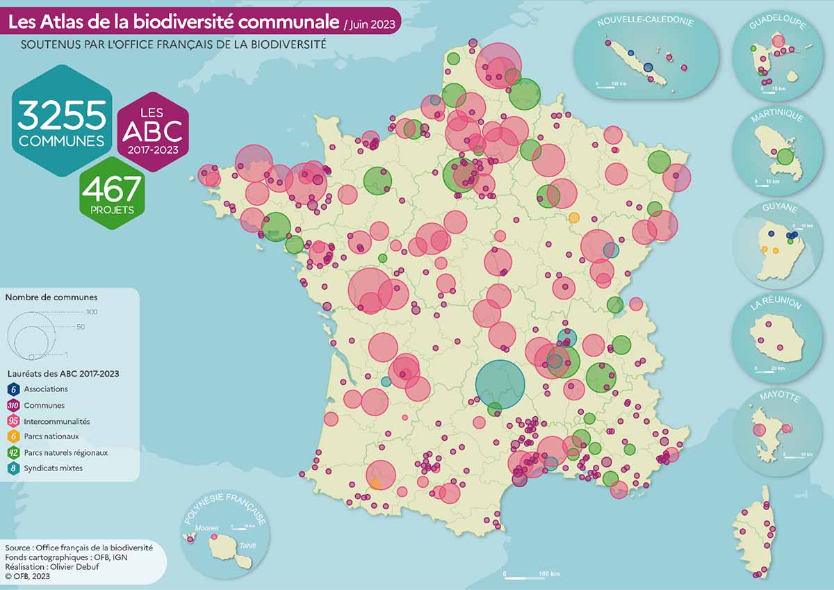 En 2023, 76 nouveaux projets d’Atlas de la biodiversité communale ont été soutenus par l’Office français de la biodiversité