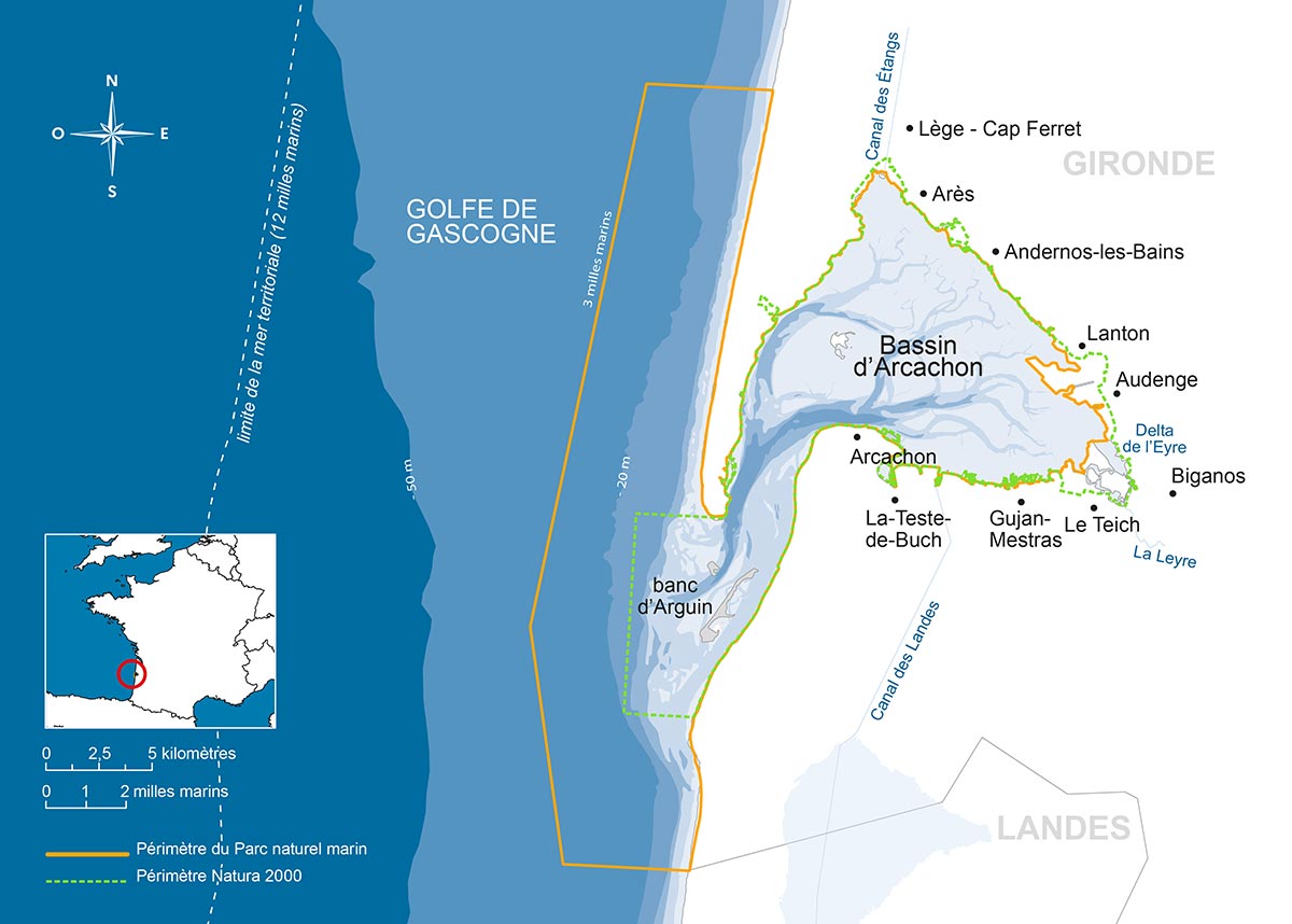 Carte du Parc naturel marin du Bassin d'Arcachon