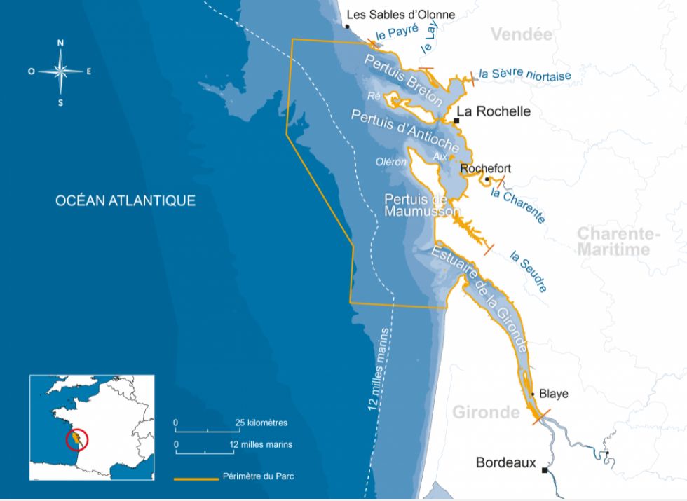Carte du Parc naturel marin de l’estuaire de la Gironde et de la mer des Pertuis
