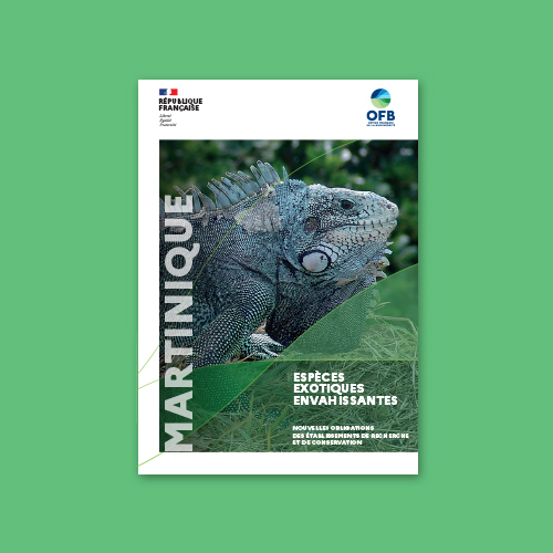 Couverture de la plaquette "Martinique - Espèces exotiques envahissantes - Nouvelles obligations des établissements de recherche et de conservation"