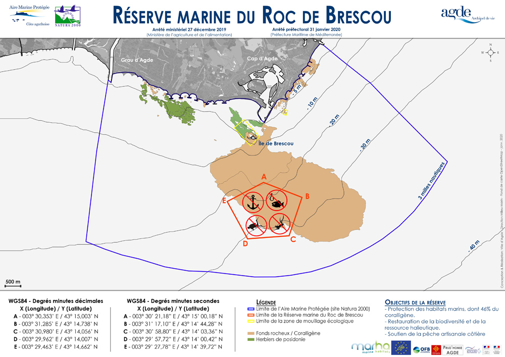 Carte de la réserve marine du Roc de Brescou
