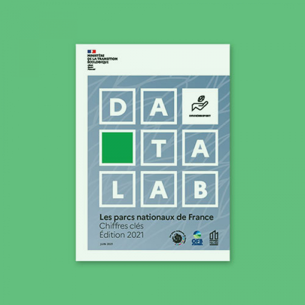 Couverture du datalab "Les parcs nationaux de France - Chiffres Cles - Edition 2021"