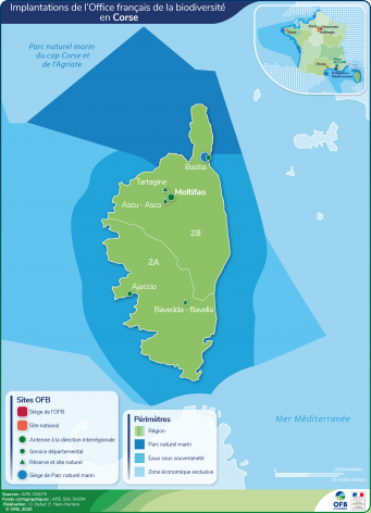 Carte de l'implantation de l'OFB en Corse