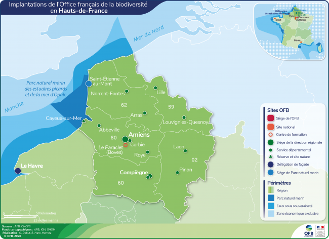 Carte de l'implantation de l'OFB dans les Hauts-de-France