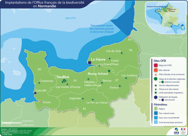 Carte de l'implantation de l'OFB en Normandie