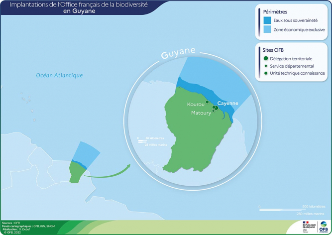 Carte de l'implantation de l'OFB en Guyane