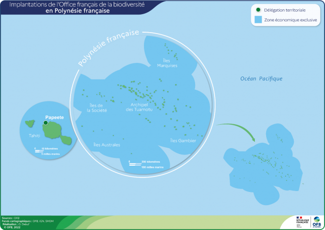 Carte de l'implantation de l'OFB en Polynésie française