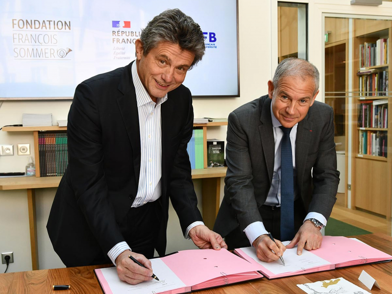 Henri de Castries, Président de la Fondation François Sommer et Pierre Dubreuil, Directeur général de l’Office français de la biodiversité, ce mercredi 23 mars dans la salle de Conseil de la Fondation François Sommer. Crédit photo :  Fondation François Sommer